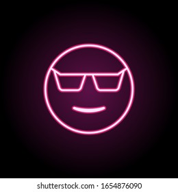 Cool in sunglasses neon icon. Simple thin line, outline vector of emoji icons for ui and ux, website or mobile application