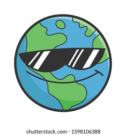 Cool sunglasses planet earth cartoon illustration isolated on white