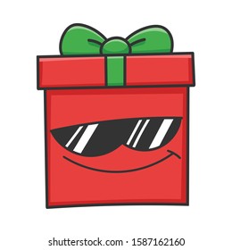 Cool sunglasses present Christmas gift box cartoon isolated on white