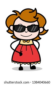 Cool Sunglasses - Teenager Cartoon Intelligent Girl Vector Illustration