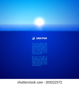 Cool sunshine over calm blue water surface, split view