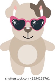 Cool super star dog with heart sunglasses
