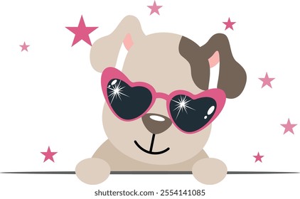 Cool super star dog with heart sunglasses peeking out

