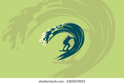 cool surf and waves logo illustration graphic in retro and vintage silhouette style and suitable for world surfers logo design and surfers community t-shirt