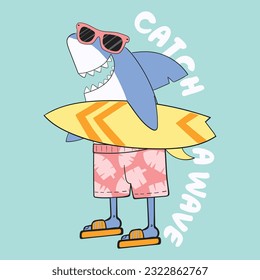 cool surfer shark vector illustration
