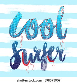 Cool surfer. Slogan T-Shirt graphic for jersey fabric. typography design.