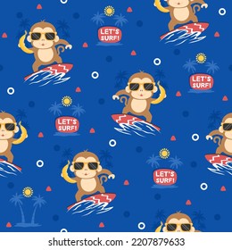 Cool surfing monkey cartoon trendy pattern background concepts.