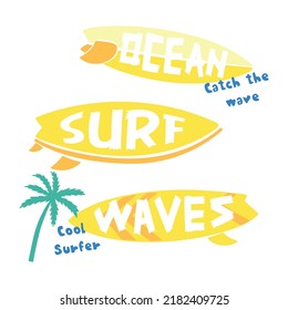 cool surfing slogan with surfboards