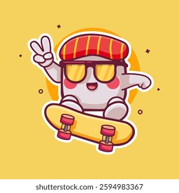 cool sushi food character mascot playing skateboard isolated cartoon