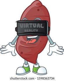 cool sweet potatoes character with Virtual reality headset