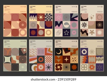 Cool Swiss Design Posters Collection. Set Of Bauhaus Print Patterns Vector Design. Abstract Geometric Placards. Brutalist Shapes.