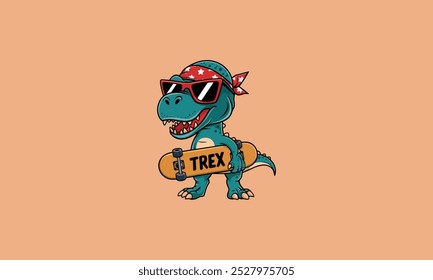 Cool T Rex usando óculos de sol e segurando um skate