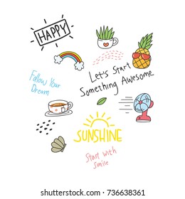 Cool t shirt design in doodle style with patches and hand written quotes