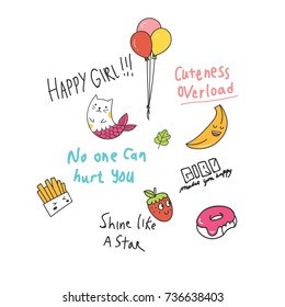 Cool t shirt design in doodle style with patches and hand written quotes