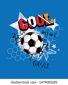 Cool T Shirt Design With Football Ball, Web, Stars And Cracked Elements. Boy Sport Poster. 