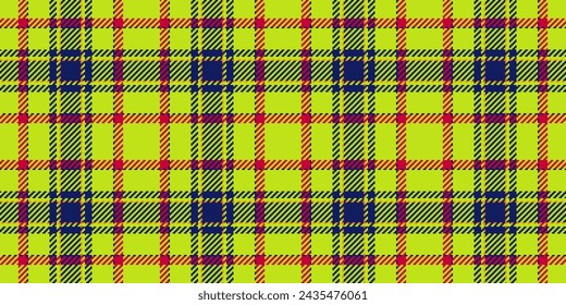 Cool tartan seamless texture, buffalo check fabric pattern. Rag plaid textile background vector in lime and blue color.