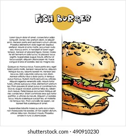 Cool tasty hamburger poster. Sketch style. Vector illustration.