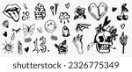 Cool Tattoo Sketch Illustration Vector Design. Hand drawn mouth,skull,smile,eye,dice. 