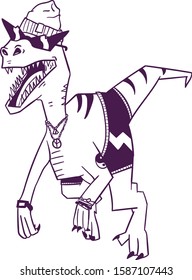 Cool tattoo style doodle of a fashionable Velociraptor