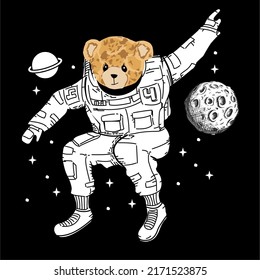 COOL TEDDY BEAR BE THE ASTRONAUT  IN THE SPACE