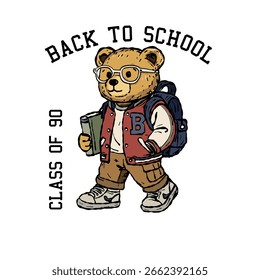 Ilustración de oso de peluche fresco con tema de regreso a la escuela