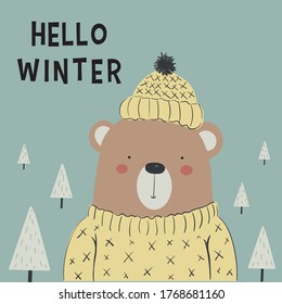 cool teddy bear illustration vector design for kids tee