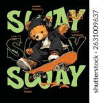 Cool Teddy Bear Skateboarder Vector Illustration.