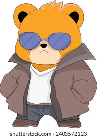 cool teddy bear wearing glasses and wearing a detective robe, creative illustration design