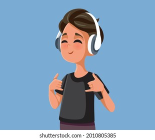 Cool Teen Boy Listening to Music Vector Illustration. Happy teenager entertaining himself with a playlist of hip songs
