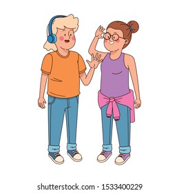 cool teen girls wearing casual clothes over white background, vector illustration