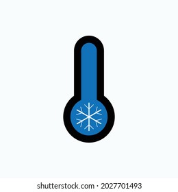 Cool Temperature Icon. Winter, Blue Thermometer Symbol  - Vector.