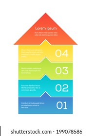 Cool template for a step by step concept illustration. Big arrow separated into blocks, each of them has a numbered copyspace. EPS10 vector image.