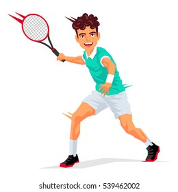 Cool tennis player with a racket in his hand. Vector illustration on white background. Sports concept.