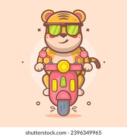 cool tiger animal character mascot riding scooter motorcycle isolated cartoon 