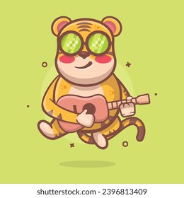 cool tiger animal character mascot playing guitar isolated cartoon