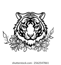 Cool tiger and beauty flowers
