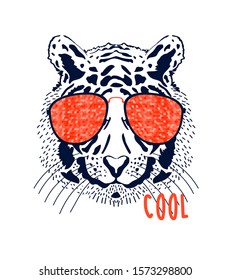 Cool Tiger Head Hand Drawing Illustration Vector.