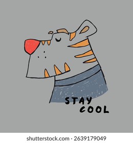 cool tiger head sketch for tee print as vector