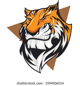 Cool Tiger Logo/Face. Vector Portrait. Vector Illustration Isolated On White Background