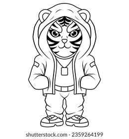 Cool Tiger mascot logo design line art
