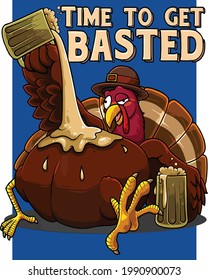 Cool time to get basted turkey beer thanksgiving gift premium Vector Illustration Graphic Design for Document and Print