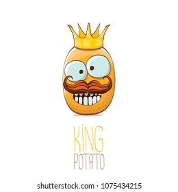 cool tiny king potato cartoon character with golden crown isolated on white background. My name is potato vector concept illustration. funky summer vegetable food character