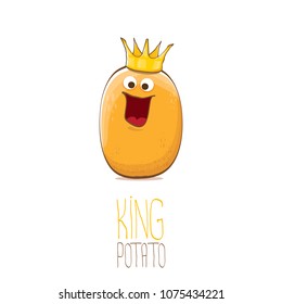 cool tiny king potato cartoon character with golden crown isolated on white background. My name is potato vector concept illustration. funky summer vegetable food character