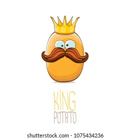 cool tiny king potato cartoon character with golden crown isolated on white background. My name is potato vector concept illustration. funky summer vegetable food character