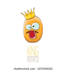 cool tiny king potato cartoon character with golden crown isolated on white background. My name is potato vector concept illustration. funky summer vegetable food character