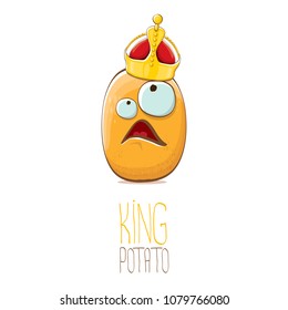 cool tiny king potato cartoon character with golden crown isolated on white background. My name is potato vector concept illustration. funky summer vegetable food character