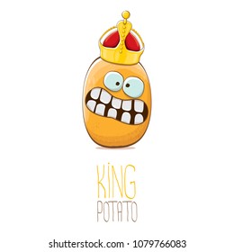 cool tiny king potato cartoon character with golden crown isolated on white background. My name is potato vector concept illustration. funky summer vegetable food character