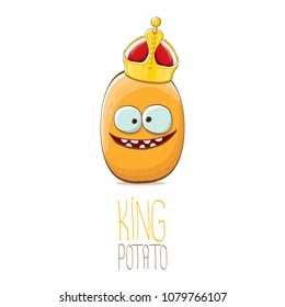 cool tiny king potato cartoon character with golden crown isolated on white background. My name is potato vector concept illustration. funky summer vegetable food character