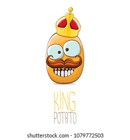 cool tiny king potato cartoon character with golden crown isolated on white background. My name is potato vector concept illustration. funky summer vegetable food character