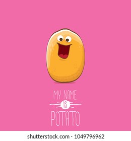 cool tiny potato cartoon character isolated on pink background. My name is potato vector concept illustration. funky summer vegetable food character